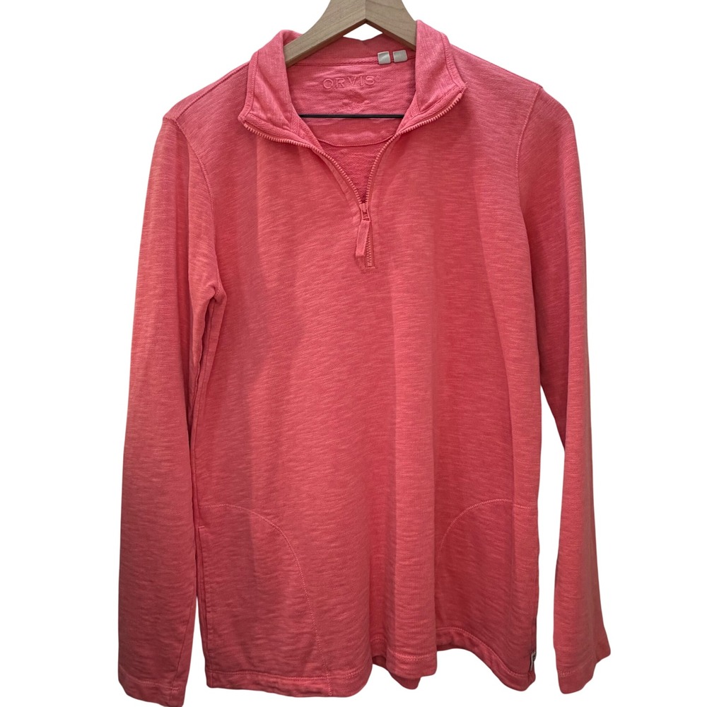 Orvis Womens Coral Pink Quarter Zip Long Sleeve Pullover Top Shirt Med 0234